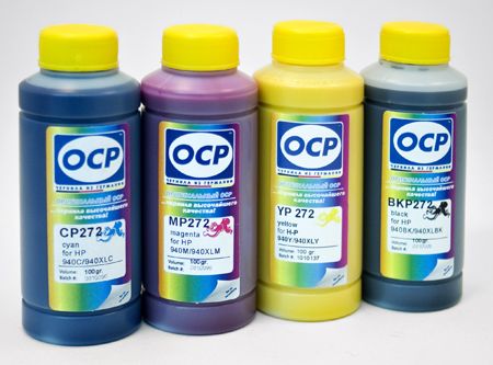 Комплект чернил OCP (BKP272, CP272, MP272, YP272) Pigment для HP Officejet Pro 8000/8500, DesignJet 510 №940, №82 4x100 мл. Комплект чернил OCP (BKP272, CP272, MP272, YP272) Pigment для HP Officejet Pro 8000/8500, DesignJet 510 №940, №82 4x100 мл.