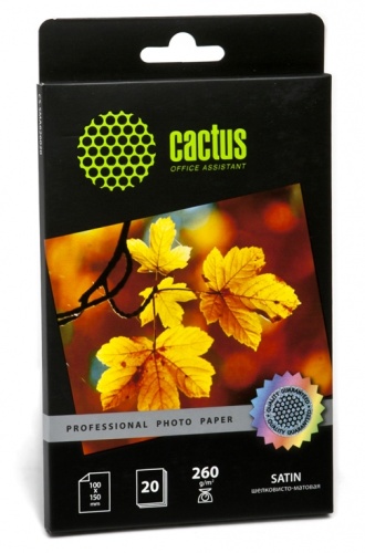 Фотобумага Cactus 10x15, Шелковисто-матовая (Сатин), 260гр/м2, 20л. (Professional) CS-SMA626020