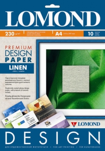 Бумага Lomond DESIGN Premium 0933041 'Linen', Лён, матовая односторонняя 230г/м2, A4 10л., дизайнерская бумага с хорошо выраженной фактурой льяного полотна