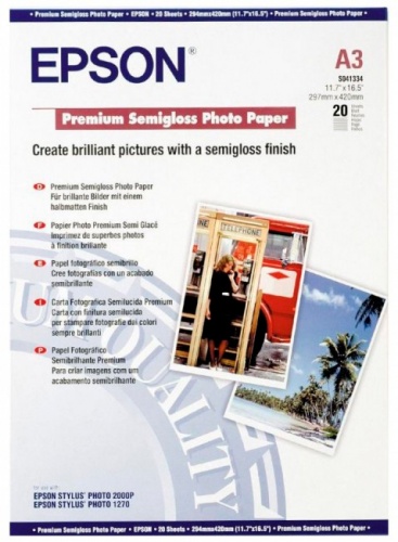 Бумага Epson S041334 Premium Semigloss Photo A3, 251 г/м2, 20л.