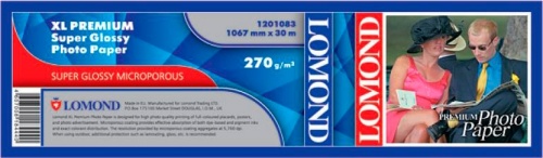 Ролик Lomond 1201083 Premium Super-Glossy суперглянцевая фотобумага повышенного качества, 1067мм x 30м x 50,8мм 270г/м2