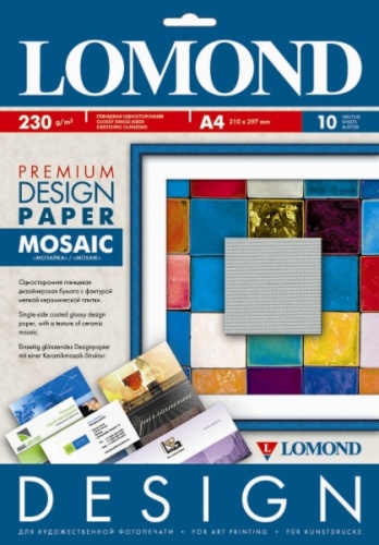 Бумага Lomond DESIGN Premium 0930041 'Mosaic', Мозайка, глянцевая односторонняя 230г/м2, A4 10л., дизайнерская бумага с фактурой мелкой керамической плитки Бумага Lomond DESIGN Premium 0930041 'Mosaic', Мозайка, глянцевая односторонняя 230г/м2, A4 10л., дизайнерская бумага с фактурой мелкой керамической плитки