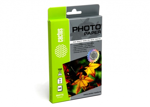 Фотобумага Cactus 10x15, Матовая односторонняя, 190гр/м2, 50л. (Standart) CS-MA619050