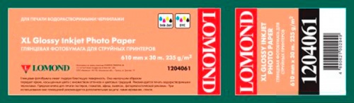 Ролик Lomond 1204061 глянцевая, 610мм x 30м x 50,8мм 235г/м2 (для водных чернил)