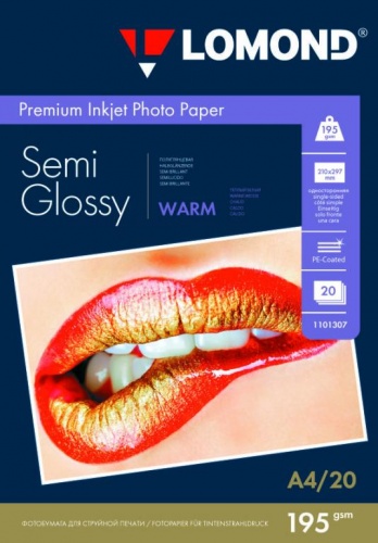 Бумага Lomond 1101307 Premium Semi-Glossy Warm полуглянцевая 195г/м2, A4 20л. Бумага Lomond 1101307 Premium Semi-Glossy Warm полуглянцевая 195г/м2, A4 20л.