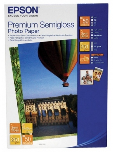 Бумага Epson C13S041765 Premium Semigloss Photo 10x15 (A6), 251 г/м2 50л.