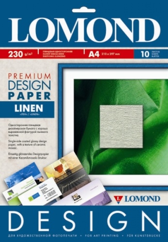 Бумага Lomond DESIGN Premium 0934041 'Linen', Лён, глянцевая односторонняя 230г/м2, A4 10л., дизайнерская бумага с хорошо выраженной фактурой льяного полотна